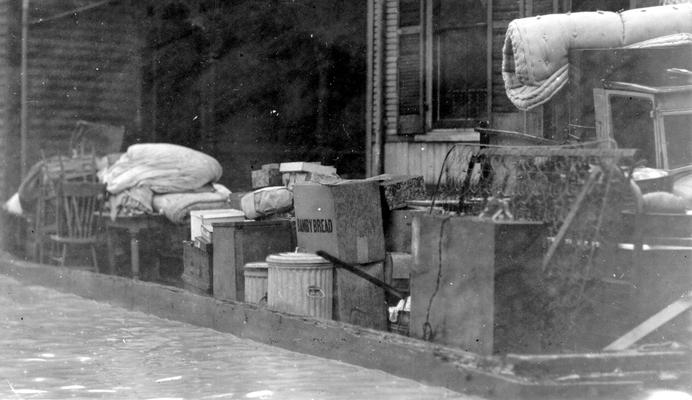 1937 Flood. Moving furniture from stricken area. A close up view of a raft used by the WPA in moving furniture from flood stricken homes in Newport, KY. Photograph taken January 24, 1937