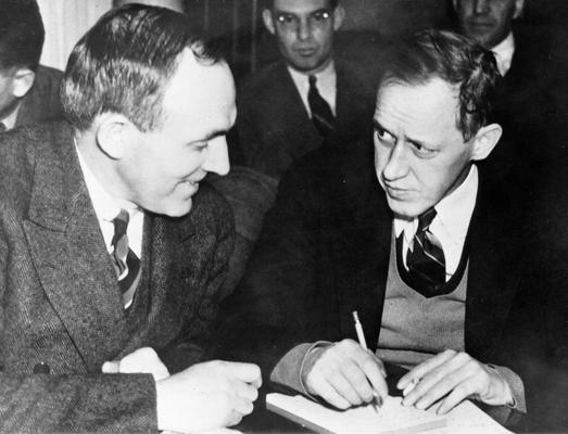 1937 Flood. Federal WPA Administrator Harry L. Hopkins at a conference of state and local officials in Louisville, KY, on Friday, February 5, 1937, outlined the clean-up, sanitation and repair programs which would be undertaken in Kentucky by the Works Progress Administration. Reports on the flood relief work were given by the Hon. A.B. Chandler, Governor of Kentucky; Louisville Mayor Neville Miller; State WPA Administrator George H. Goodman; A.L. Shaeffer, in charge of the Red Cross disaster work in Kentucky; Dr. A.T. McCormack, Director of the State Board of Health; and Dr. Hugh Rodman Leavell, City of Louisville Health Director. Those from Washington present at the conference besides Mr. Hopkins were Gen. F.X. Markham, Chief of the U.S. Army Engineers; Col. F.C. Harrington, Chief Engineer of the WPA; and Jos. L. Feiser, National Vice President of the American Red Cross. Howard Hunter, Bruce Uthus and George H. Fields, Regional WPA officials also attended the meeting