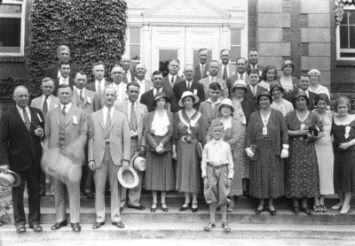 Class of 1907 at reunion in front of the Administration Building