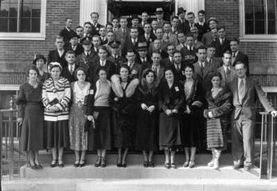 Journalism faculty and students, including Enoch Grehan, Marguerite McLaughlin (second row, first on left) and Victor Portman