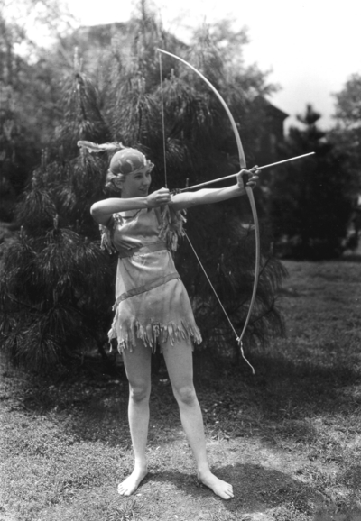 League of Nations Pageant, woman archer in costume