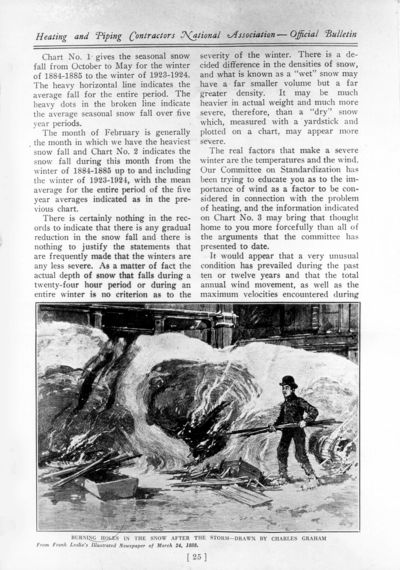 November 1925 bulletin for Heating and Piping Contractors National Association, with reprinted March 24, 1888 edition covering the blizzard of '88, (page 25), pamphlet for Driscoll