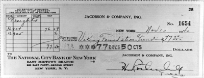 Copy of a check requested by Virginia Anderson Bozeman