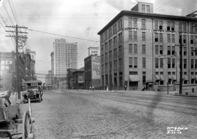 Twentieth and Avenue A crossing, view of downtown, Birmingham grade elimination, Birmingham, Alabama