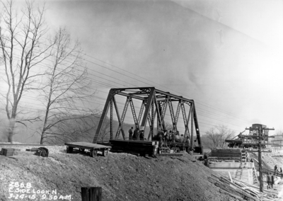 Railroad bridge construction, east side looking north, 9:30 AM