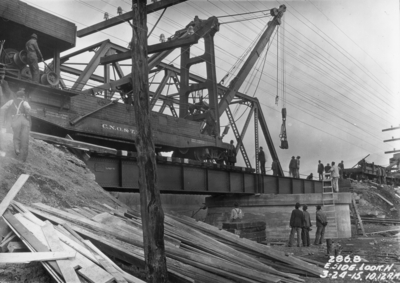 Railroad bridge construction, east side looking north, 10:12 AM