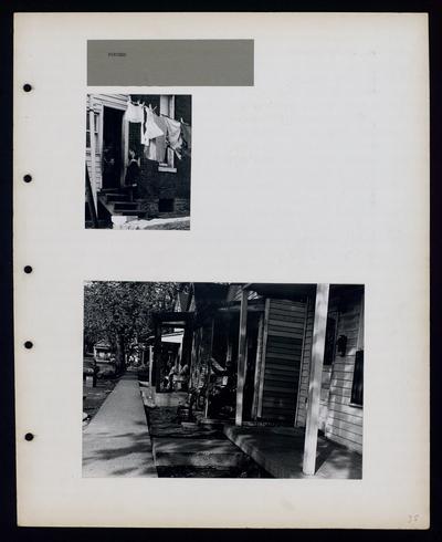 Porches A woman and two children standing on a porch, African-American neighbors sitting on their porches, both pictures taken on Kenton Street