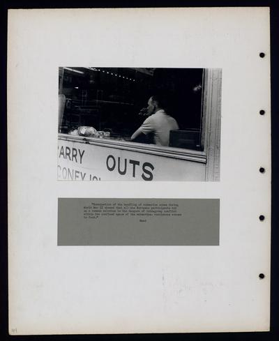 Man seated inside diner drinking
                            Examination of the handling of submarine crews during World War II... Mead