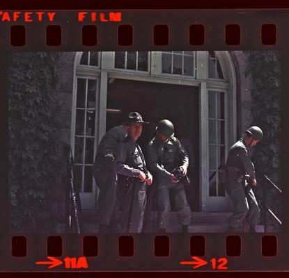 Soldiers and people in front of Buell Armory