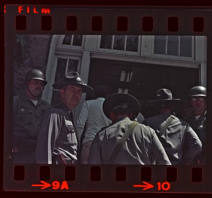 Soldiers and people in front of Buell Armory