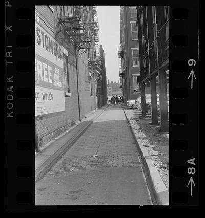 View down a street, Strikers against Bell Systems