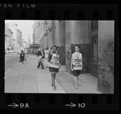 View down a street, Strikers against Bell Systems