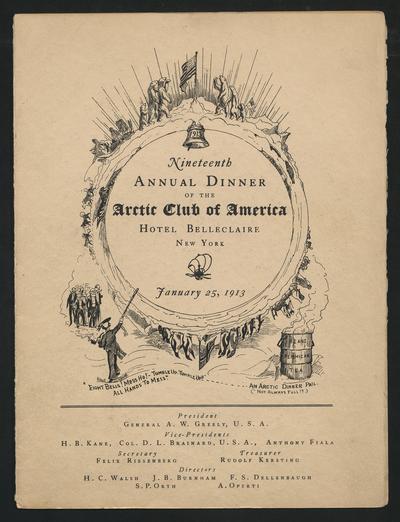 Menu for the nineteenth annual dinner of the Arctic Club of America, signed by Vilhjalmur Stefansson