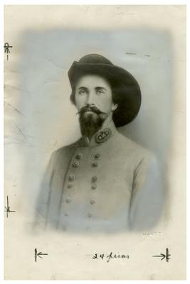 Brigadier General John Hunt Morgan C.S.A.; Morgan in civilian dress and a cavalry hat, reproduction