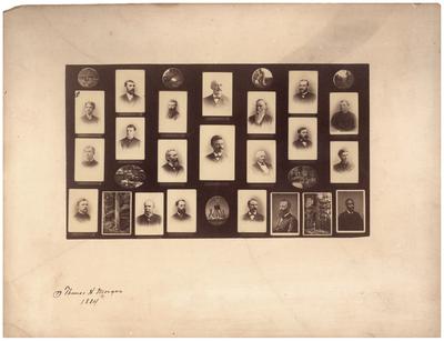 Collage; portraits of twenty men including Thomas Hunt Morgan, handwritten on bottom:                              Thomas H. Morgan / 1884