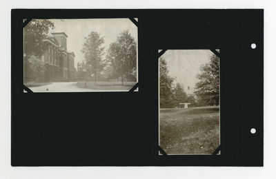 (2) photographic prints: Administration Building; cannon in front lawn