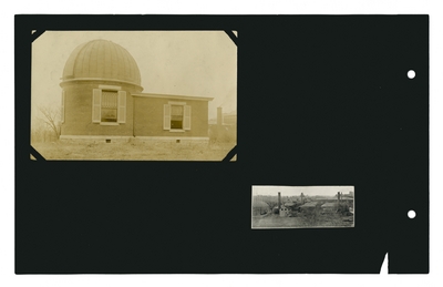 Photo: Telescope; photographic print of campus buildings