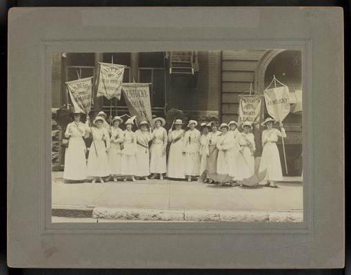 Laura Clay and group marching for the Madison, Fayette, and Franklin Kentucky Equal Rights Association, at Democratic National Convention in St. Louis