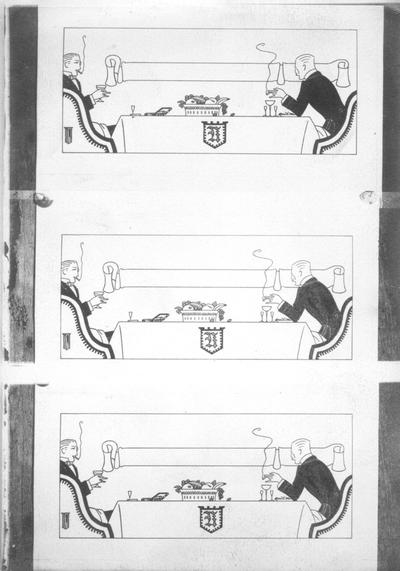 Drawings of men dining