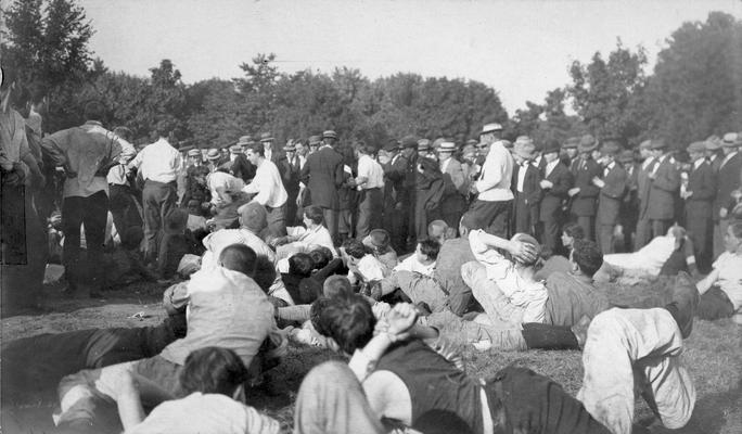 Flag Rush, competition between freshmen and sophomore classes during Commencement festivities, 1909