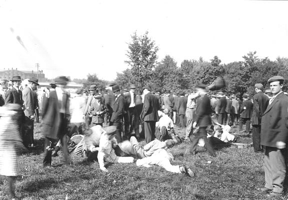 Flag Rush, competition between freshmen and sophomore classes during Commencement festivities, 1909