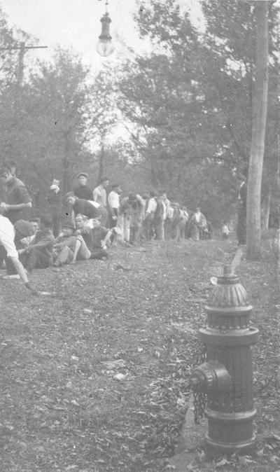 Student Tug-of-War at Clifton Pond, competition between freshman and sophomore classes, activity began in 1913 during Commencement festivities