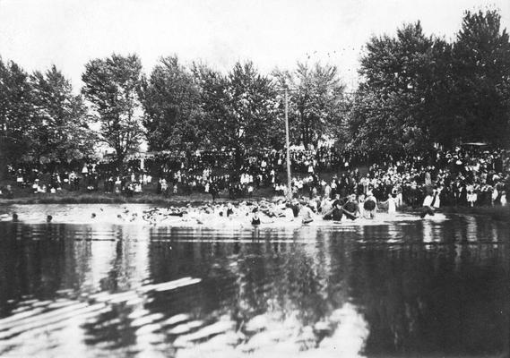 Student Tug-of-War at Clifton Pond, competition between freshman and sophomore classes, activity began in 1913 during Commencement festivities, 1916