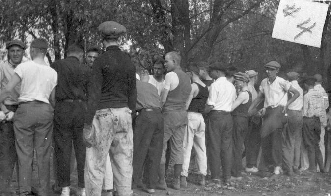 Student Tug-of-War at Clifton Pond, competition between freshman and sophomore classes, activity began in 1913 during Commencement festivities