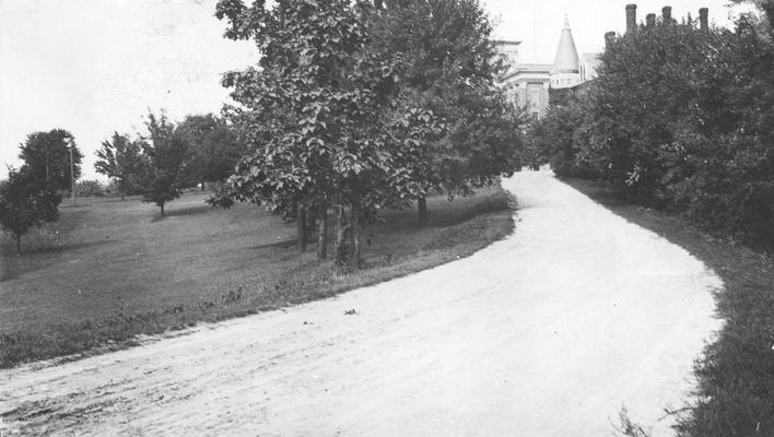 Administration unpaved drive, Gillis and Administration Buildings, circa 1908