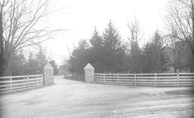 Campus entrance with fence on Limestone Street, no date