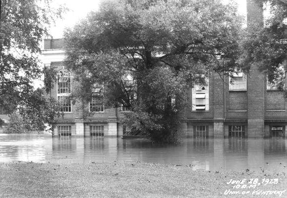 Alumni Gymnasium, Lexington Flood, South Limestone campus entrance covered, June 28, 1928