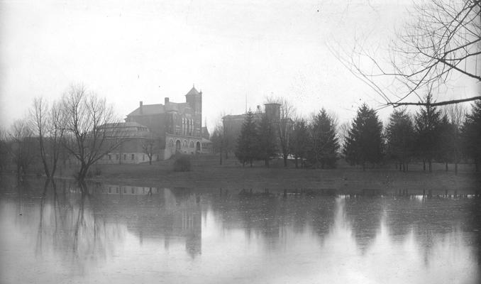 Scene of the lake and the campus, circa 1903 - 1919