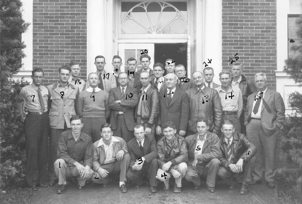 Artificial Breeding short course, December 9 - 13, 1946, men outside Dairy Products building