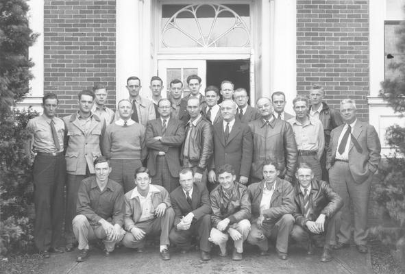 Artificial Breeding short course, December 9 - 13, 1946, men outside Dairy Products building