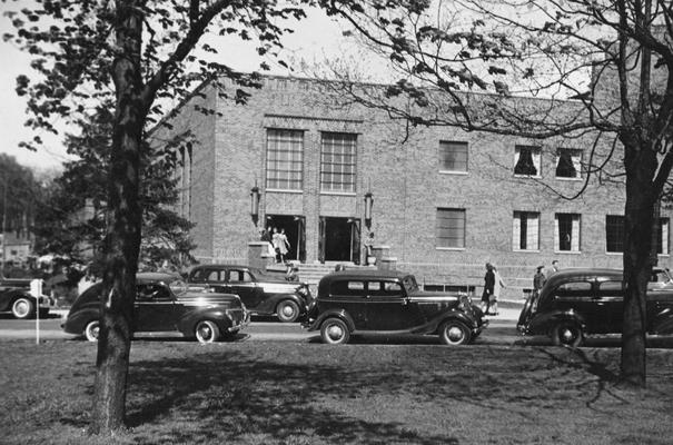 Students by the Student Union Building