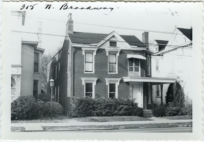 315 North Broadway, distant front view. Built by John Holmes for Josiah Ennis about 1838