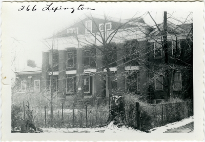 266 Lexington, right side view. Built for Elijah Smith after 1786. Enlarged for Joel Higgins about 1836-37. Designated Higgin's Mansion in MacGabe's city directory for 1838