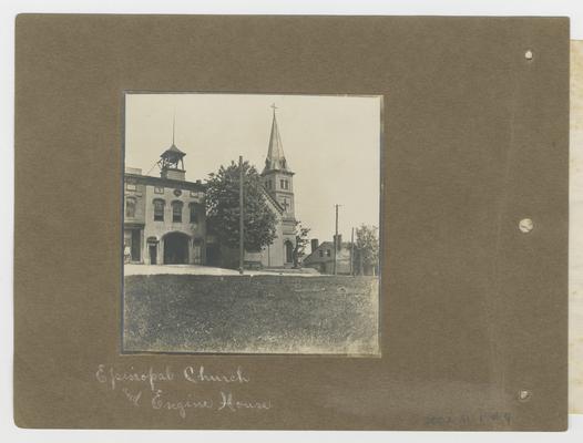 Episcopal Church and Engine House; handwritten on back of photographic mounting