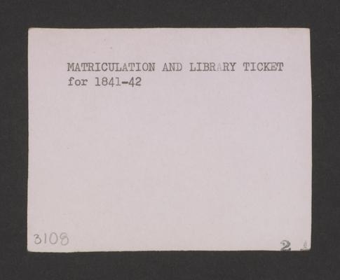 Matriculation and Library ticket of Transylvania University Medical Department