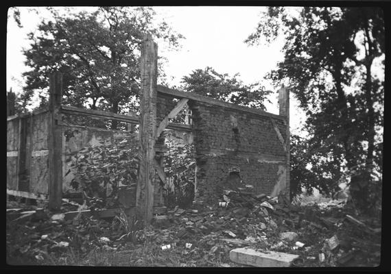 Frame of a dilapidatd shop back of East Family House, Shaker Village of Pleasant Hill, Kentucky in Mercer County