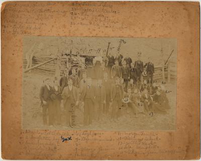 The teacher's class at Hazel Green Academy, 1893. Twenty-six names are on the margin of the picture