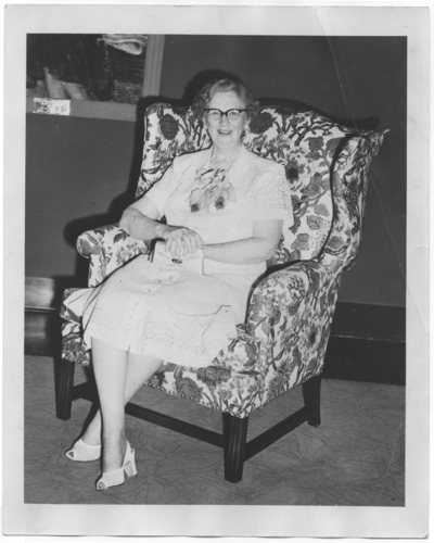 McLaughlin seated during the dedication of the M. McLaughlin Room, 1952 May 29