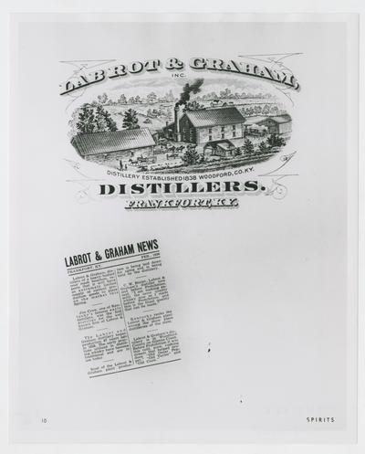 Letterhead of Labrot and Graham Distillers and newspaper clipping about distillery