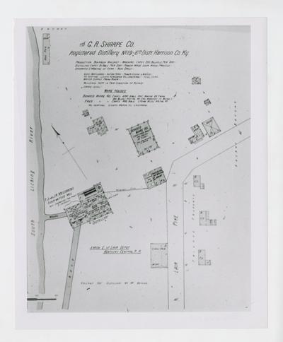 Map showing locations of warehouses of G. A. Sharpe Co. in Harrison Co., Ky