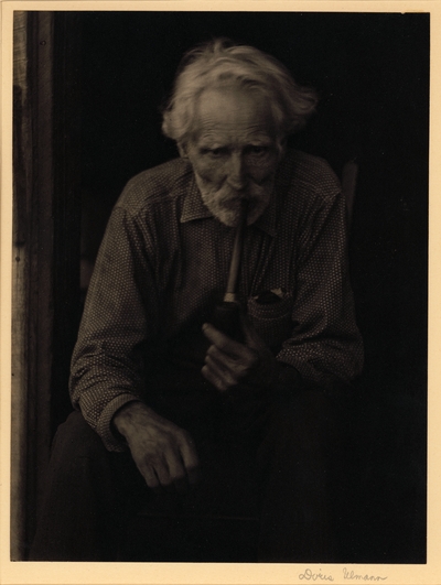 Nick Barton, Civil War veteran, d. May 1928, bearded man in polka-dot shirt, seated in chair, smoking pipe SAME AS 78PA101 #29