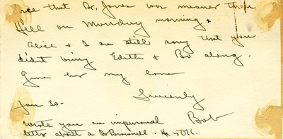 Note from Bob [?] to Fred W. Rankin, M.D., thanking him for                                 the address he delivered at the memorial service of George W. Crile,                                 M.D