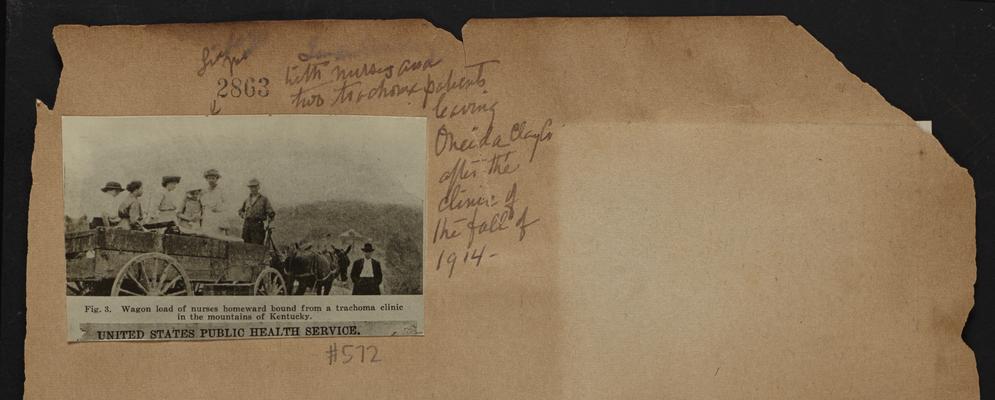 Wagon load of nurses homeward bound from a trachoma clinic in the mountains of Kentucky, Oneida County. Linda Neville pictured