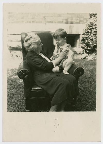 David -age 3 1/2 years- and Linda Neville on her lawn in Lex., KY