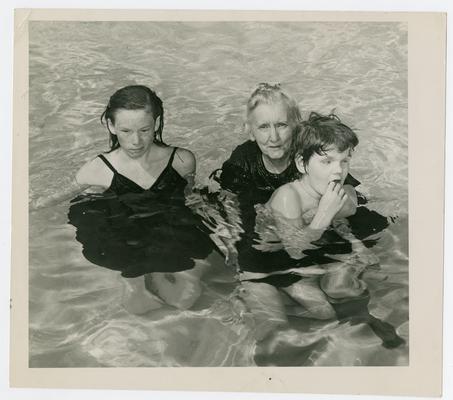 Joanna Pennington, Linda Neville, David Devary in the pool in Lexington, KY in 1943 (when Linda Neville was 70 years old)
