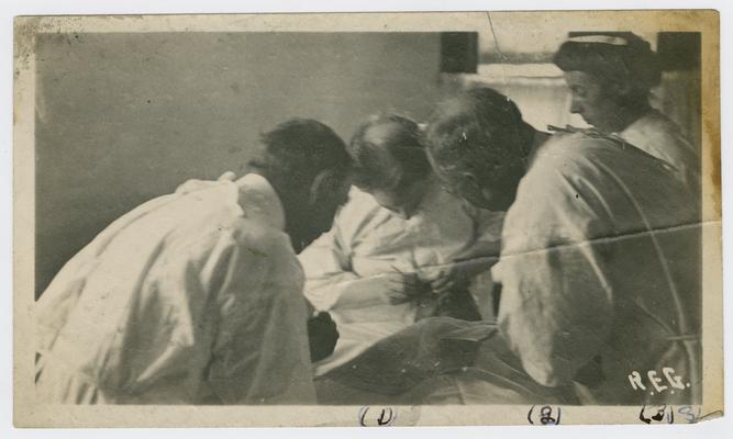 1. Dr. F. Parks Lewis- Buffalo, NY, noted opthalmologist. 2. Dr. John McMullen, U.S.P.H.S (US Public Health Service) Surgeon, who in 1913 became head of federal work against trachoma in Kentucky. 3. Mrs. Mae Sticks- anesthetist in USPHS